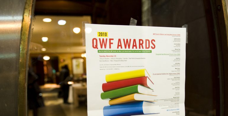 Awards poster on glass door