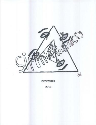 Black and white drawing of a triangle and eyes