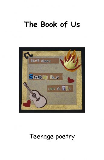 A collage featuring a guitar and fire