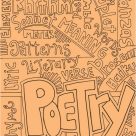 typographic collage on orange background