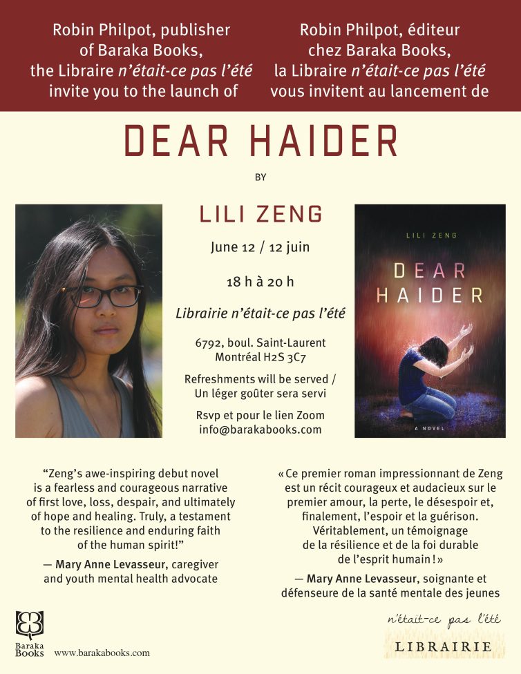 Launch - Dear Haider by Lili Zeng - Quebec Writers' Federation