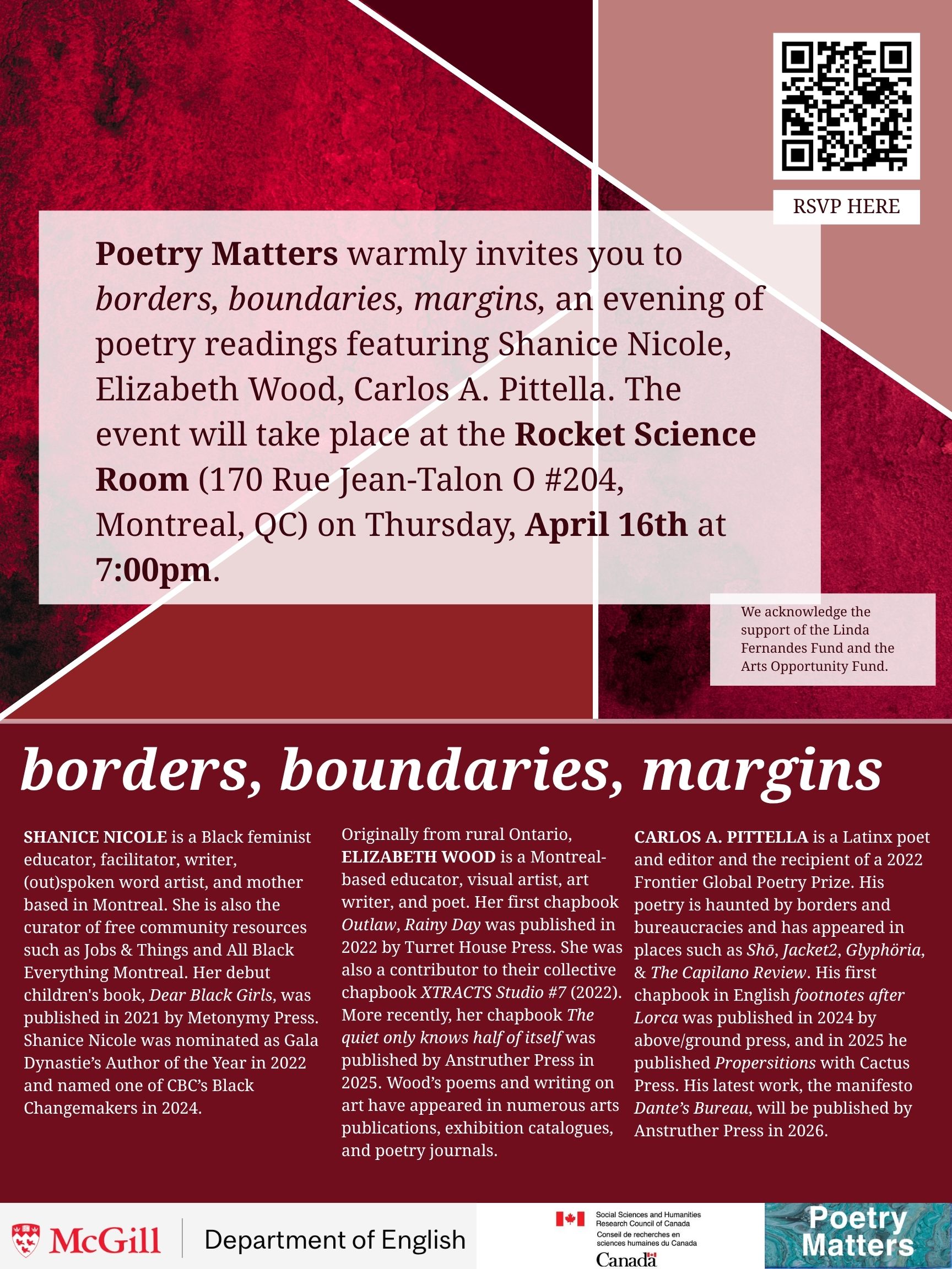 borders, boundaries, margins: an evening of poetry readings
